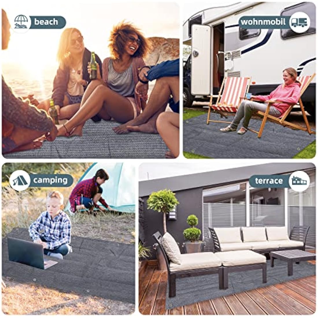 FoundGo Awning Carpet with Eyelets, 280g/m² HDPE Camping Carpet,Outdoor Awning Floor with Carrying Bag,Ground Nails and Small Broom