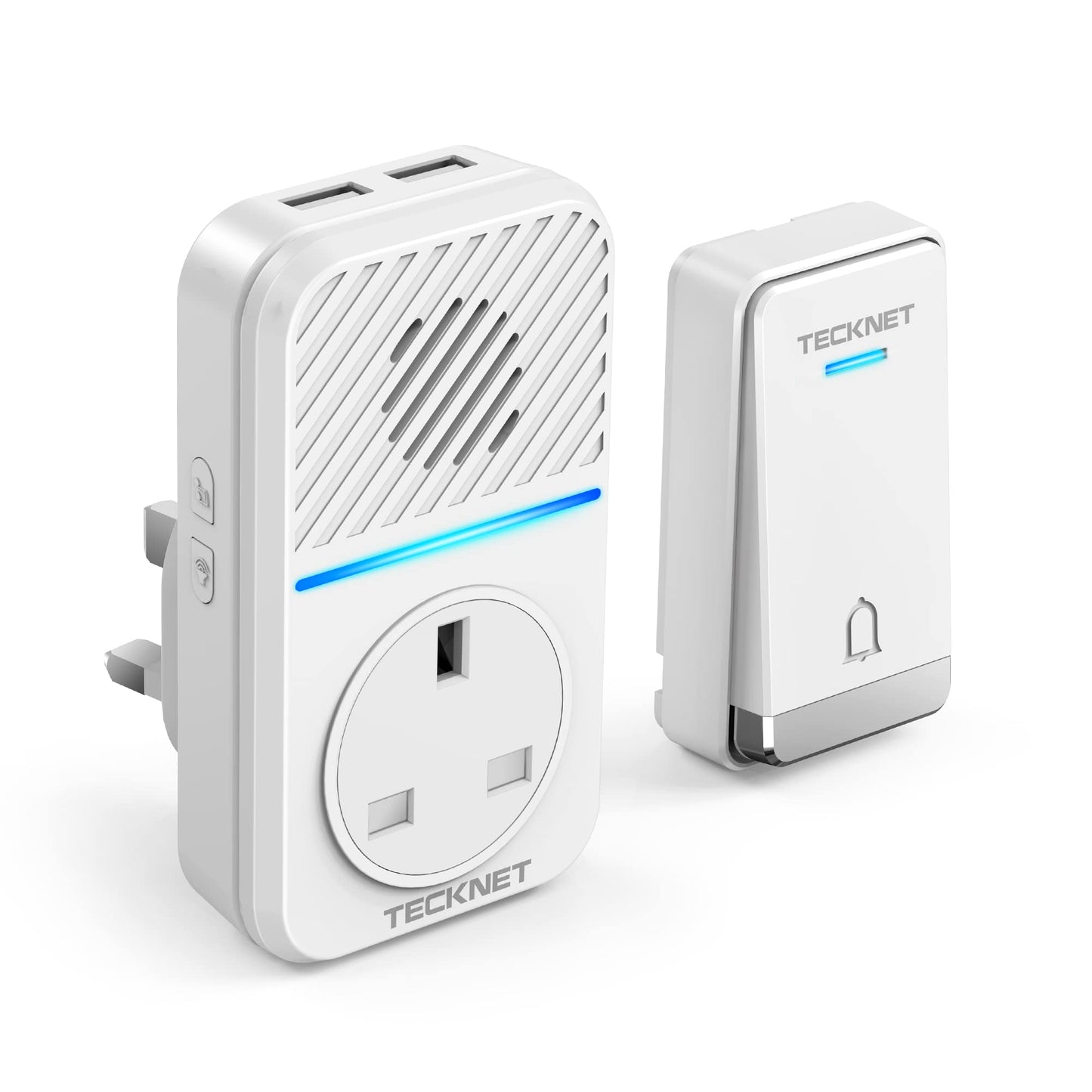 TECKNET 2-in-1 Plug-Through Wireless Doorbell with USB & AC Sockets, Self-Powered Doorbell, Doorbell & Charger in One, Save Your Wall Socket, 1300ft