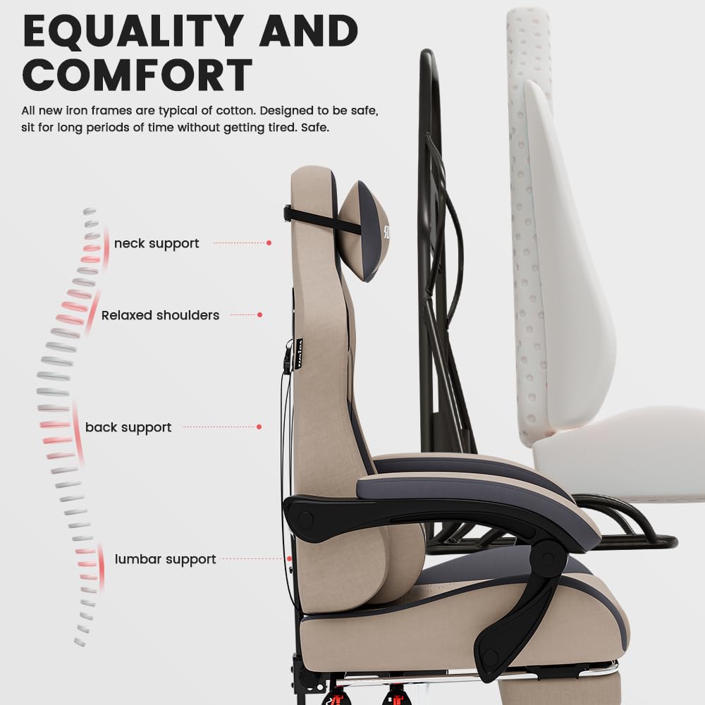 SUKIDA Ergonomic Gaming Chair for Adult, Comfortable Desk Chair with Massage, Comfy Headrest and Lumbar Support Pc Office chairs with Footrest