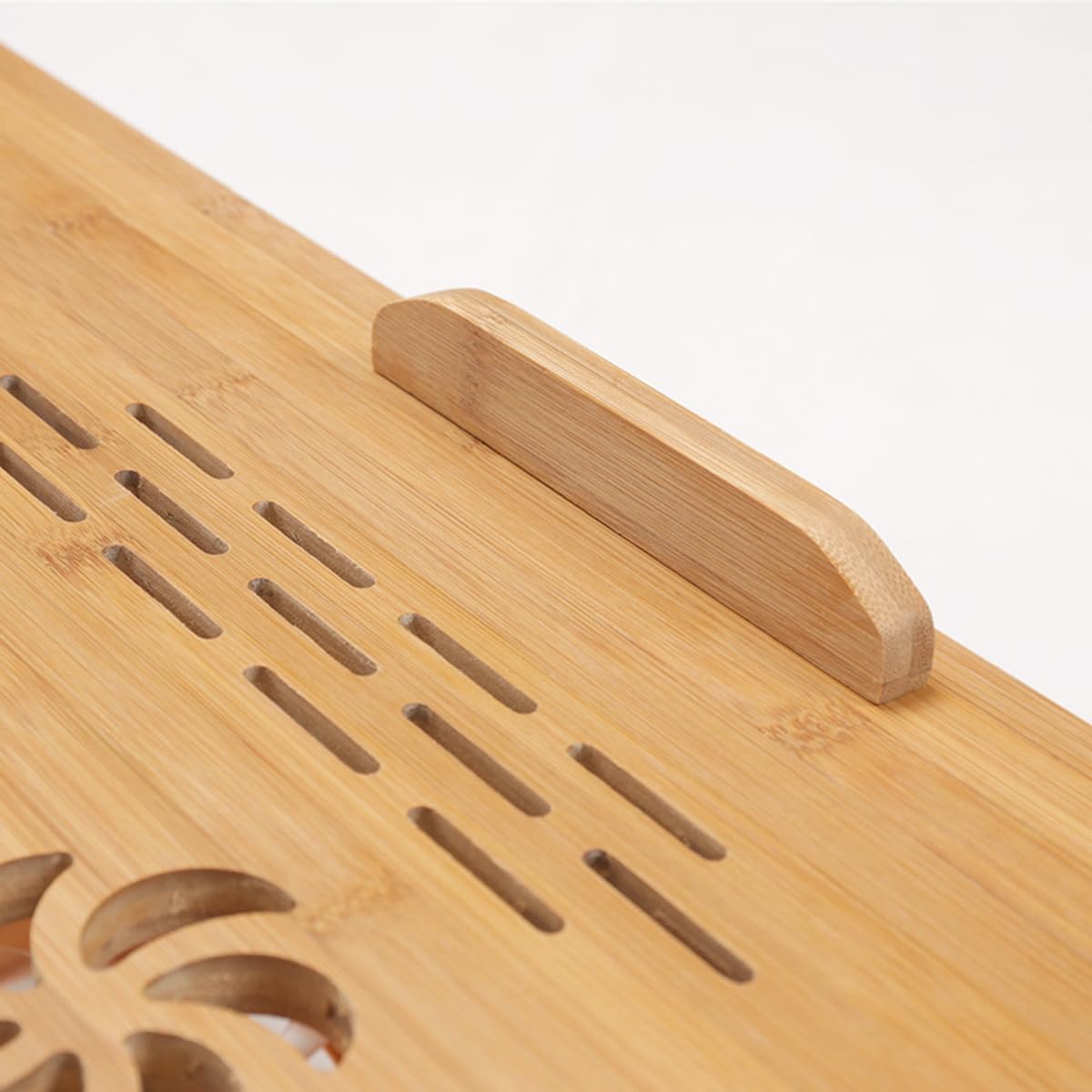 YANGHX Bamboo Adjustable Laptop Desk with Cooling Fan, Laptop Stand with Adjustable Trays, Small Drawer