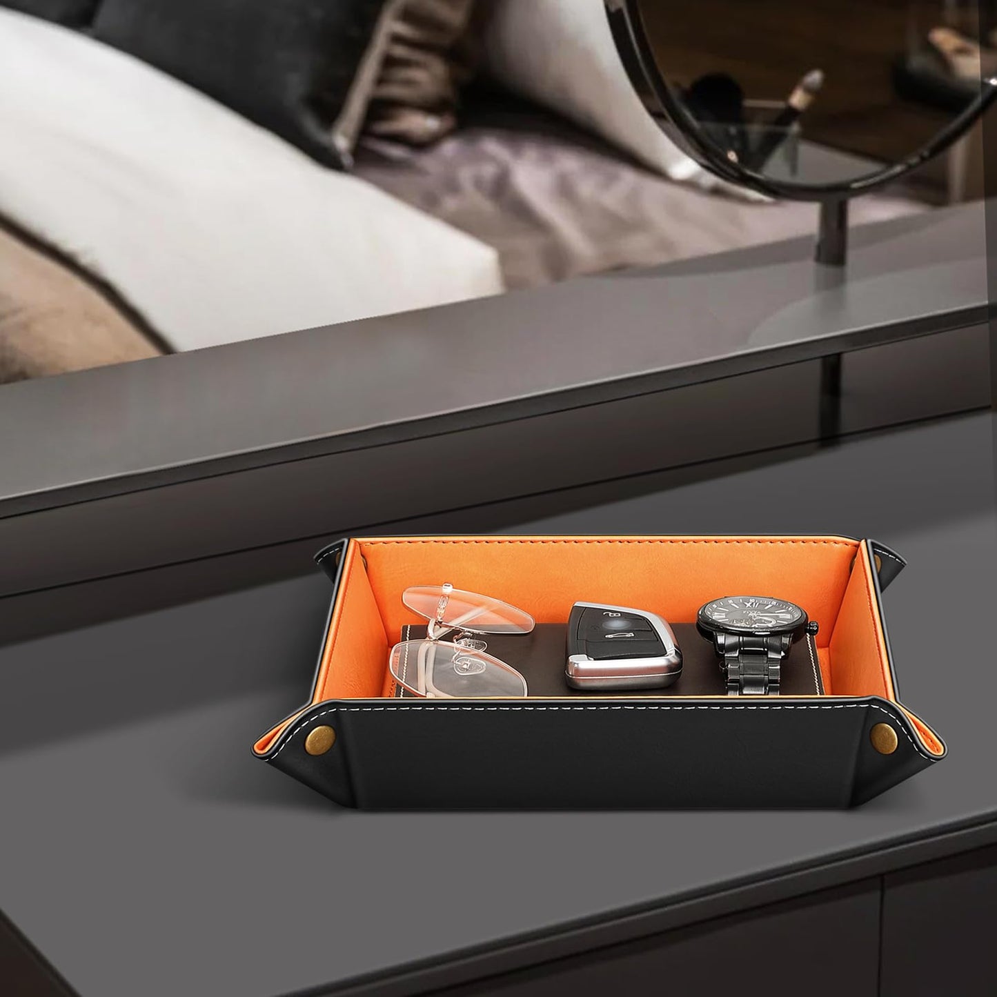 SITHON Valet Tray Premium PU Leather Desktop Storage Organizer