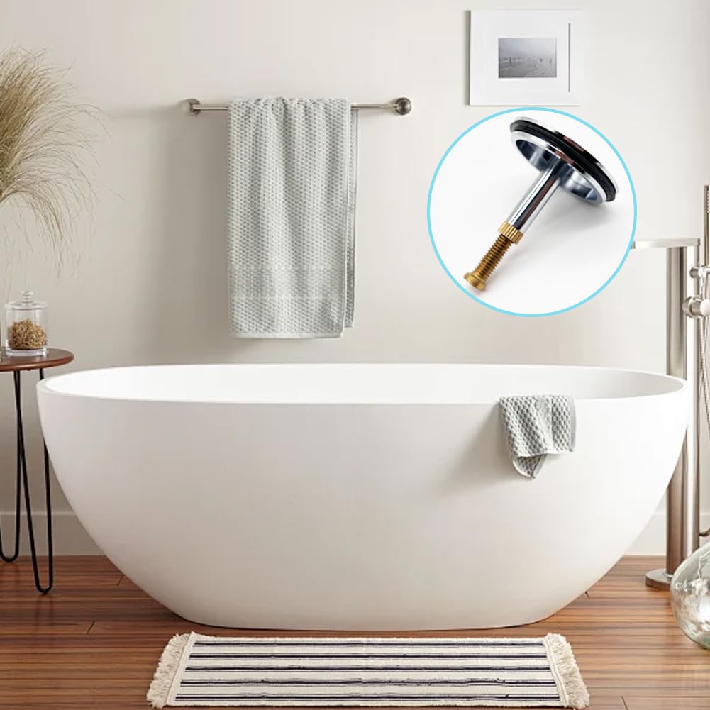 Pop Up Bath Plug 43mm Cover/ 8mm Pole Adjustable, Solid Brass Chrome Bathtub Drain Stopper, Chonphan Tub Plug Stopper