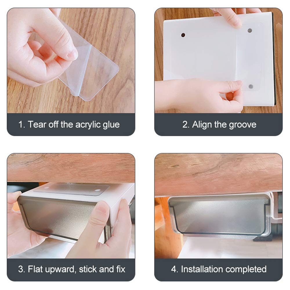 CMOISO Under Desk Drawers, Under Table Drawer, 2PCS Creative Desk Sticker Hidden Drawer, Desktop Organizer Drawer Tray for Home and Office (White)