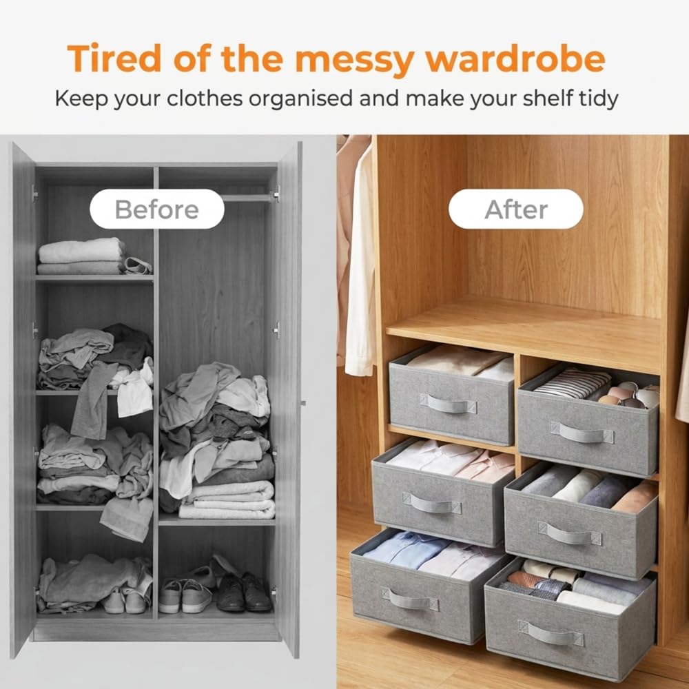 QINGGENG Wardrobe Storage Organiser with Handles, 2 Pack Foldable Clothes Drawer Organiser for Jeans, Trouser, Underwear, Socks, Bras