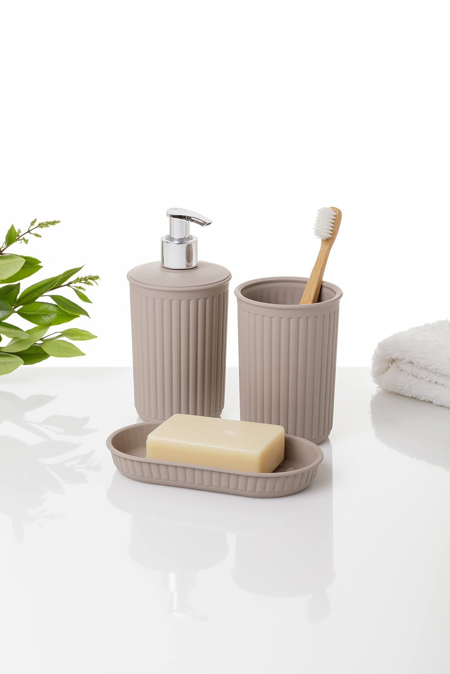 TATAY Baobab 3-Piece Countertop Bathroom Set, Plastic Material, BPA Free