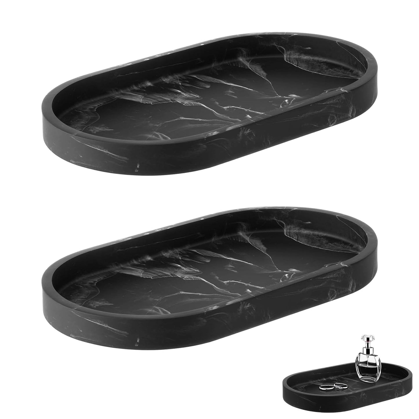 2 Pieces Ceramic Trays for Cosmetics Rectangular? (Oval, Ink Black)