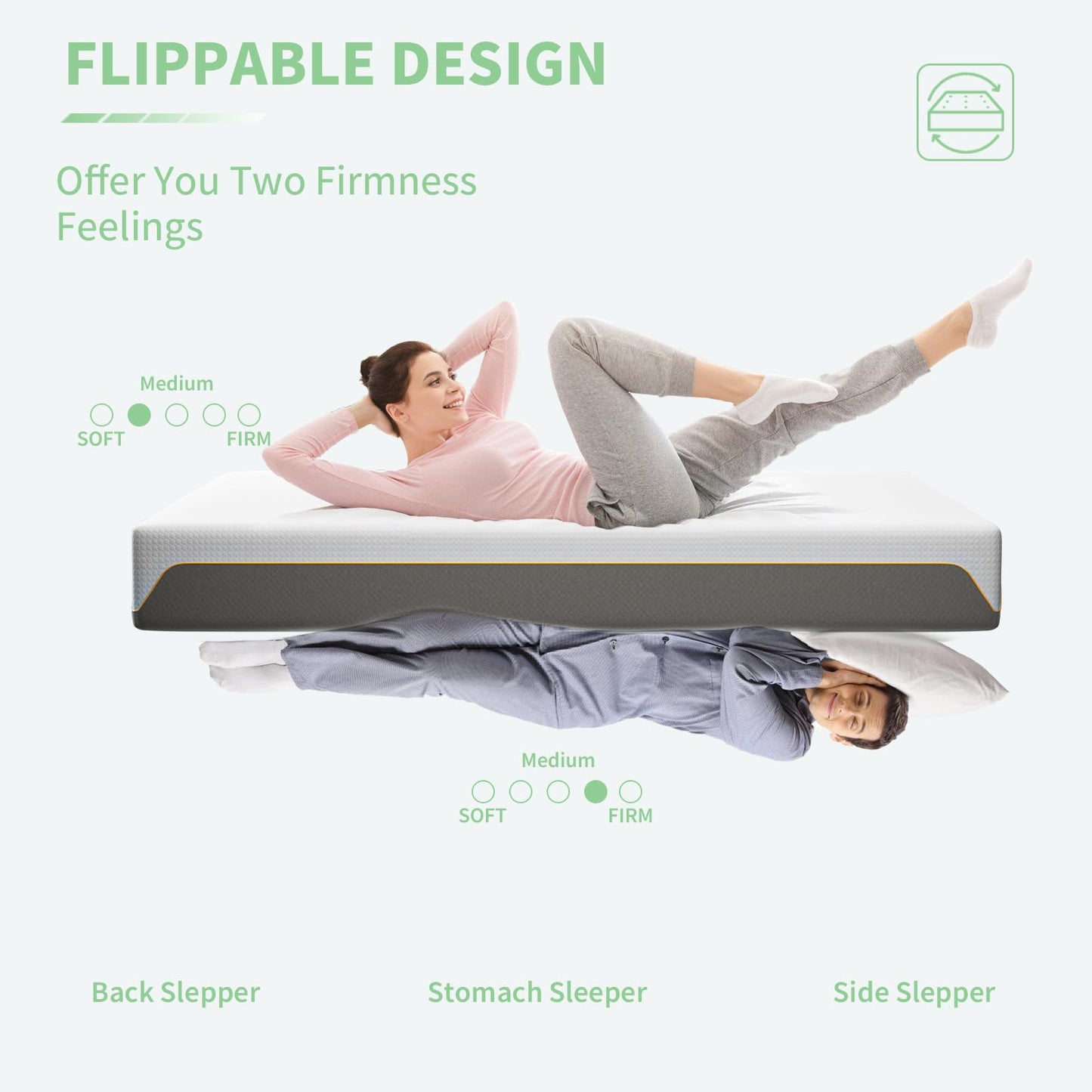 Doubleslee Memory Foam Mattress, 3FT Single Mattress, Medium, 90x190x15cm