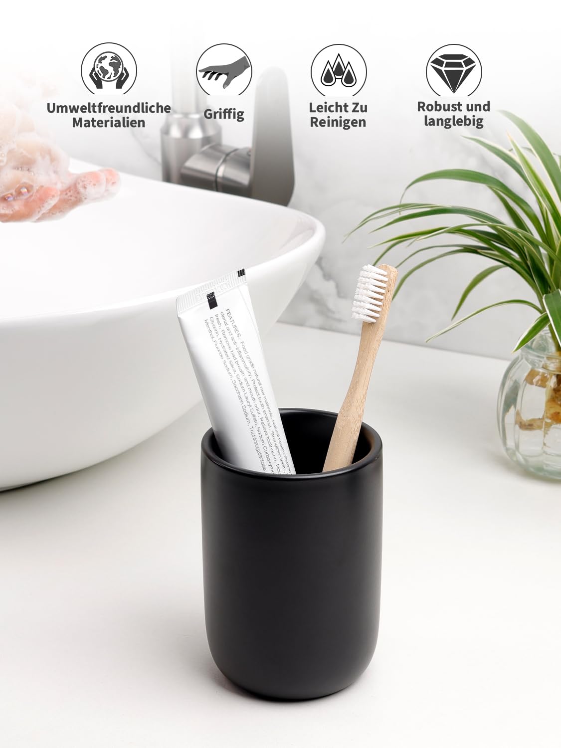 BosilunLife Toothbrush Holders for Bathroom Countertop, 320ml/11Oz Reusable Ceramic Toothbrush Holders Cup for Toothbrush and Toothpaste