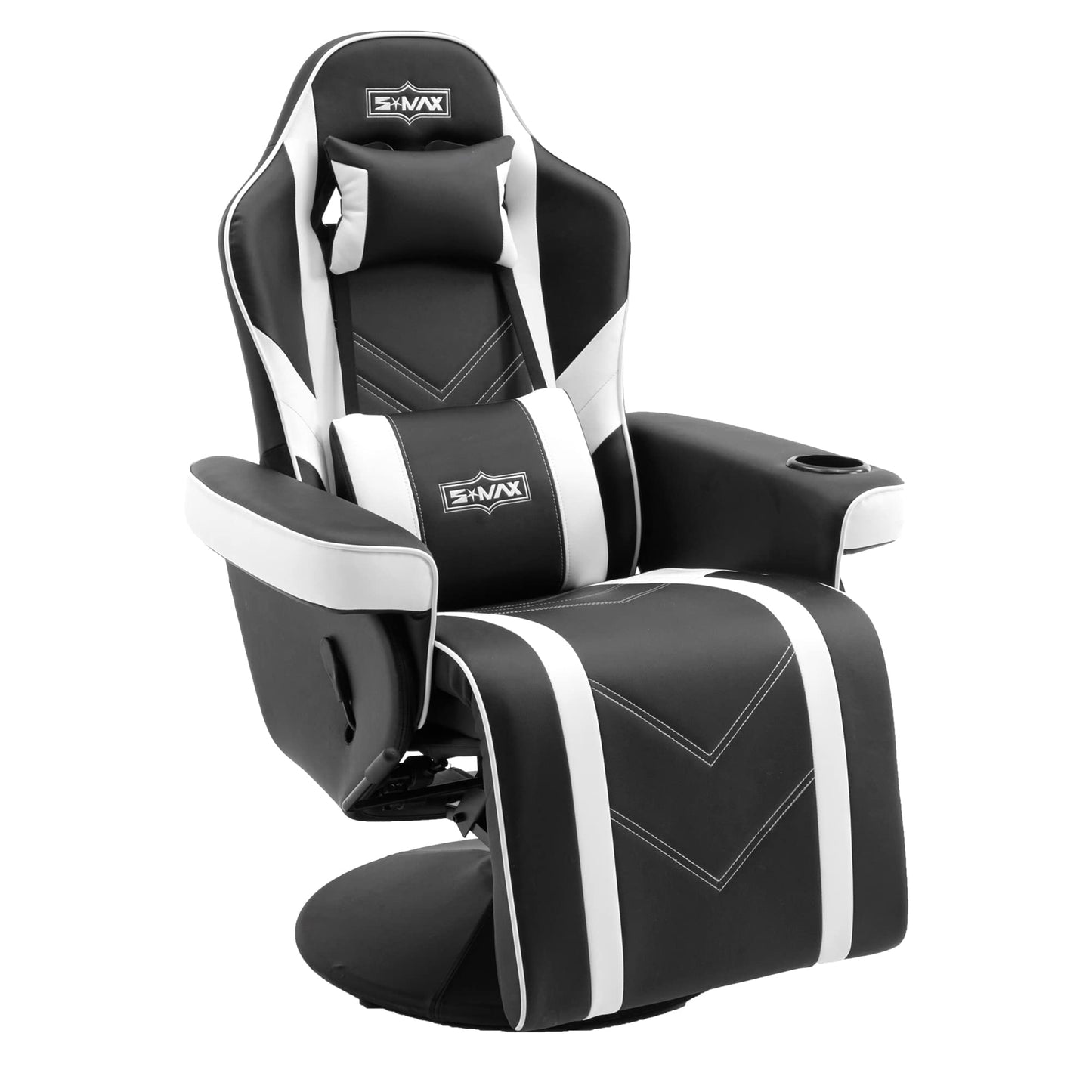 S*MAX Gaming Recliner Chair Ergonomic High Back Wide Lumbar Support Swivel PU Leather Cup Holder Adjustable Backrest Footrest Gaming Chair for Adults