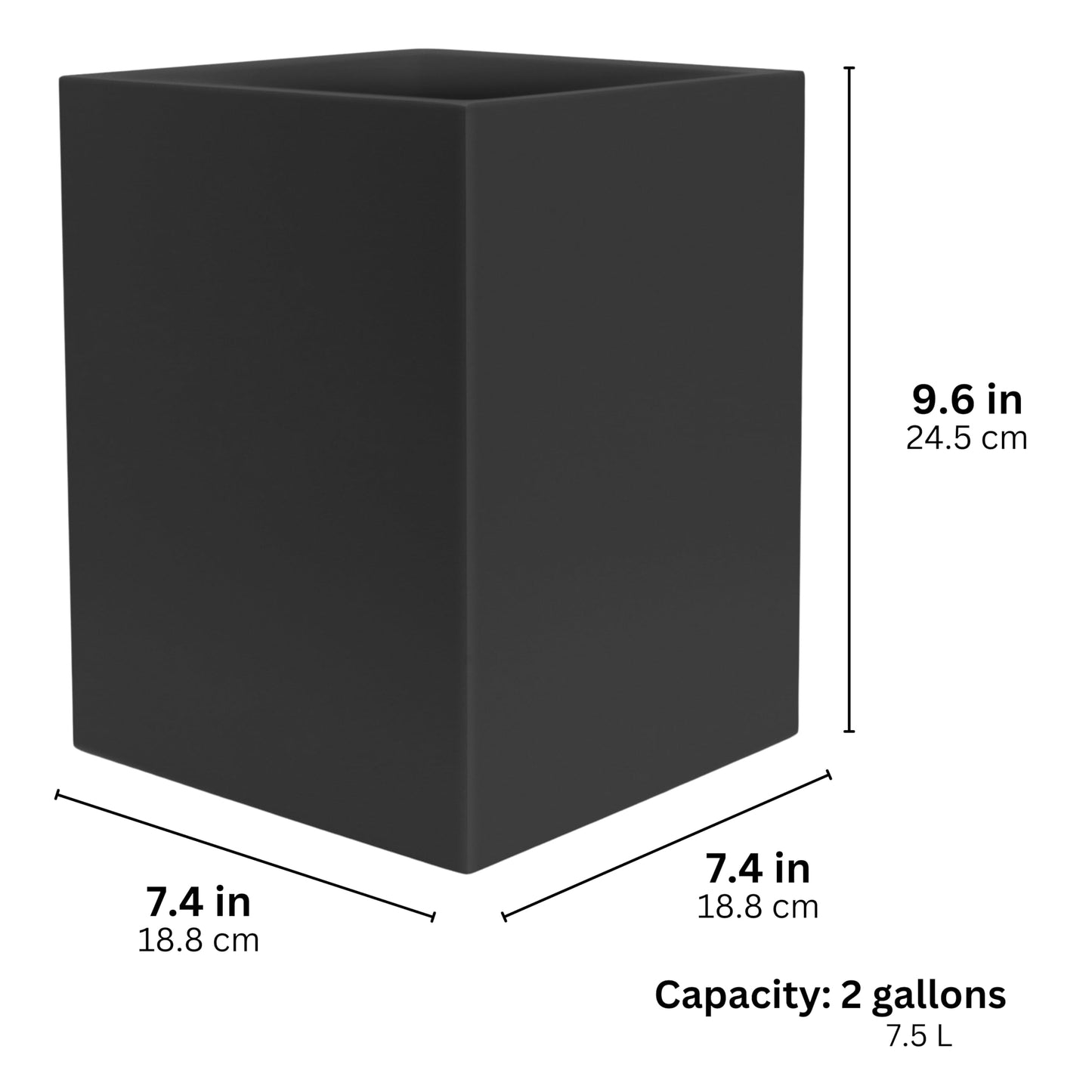 YEW DESIGN Matte Black Square Small Trash Can, 2 Gallons / 7.5L Garbage Can, Waste Basket for Home, Bathrooms, Office, Under Desk, Bedroom