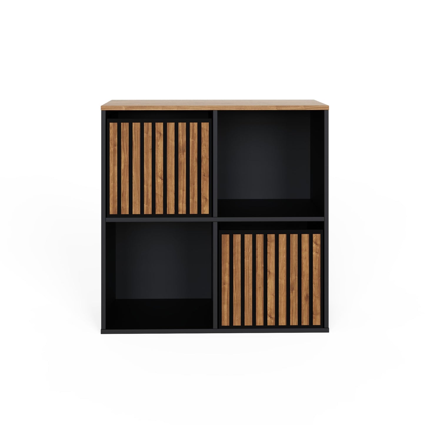 GFW Kube Cube Storage Unit with Open & Hidden Storage, Black & Walnut Effect Shelving Unit for Living Room, Bedroom or Office