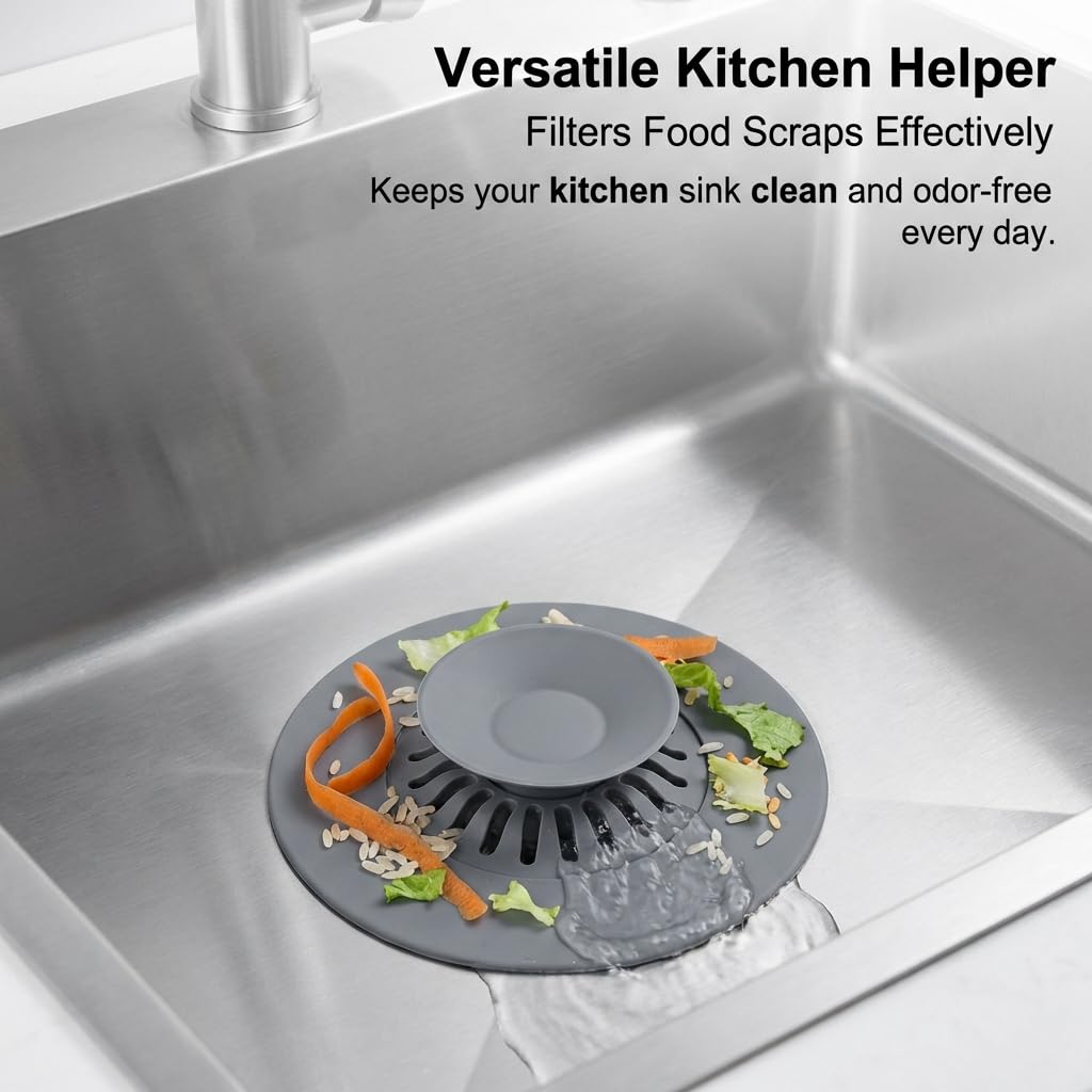 CleaZeny 2-Pack Silicone Press-Type Universal Bath Plug, 10.8cm Grey