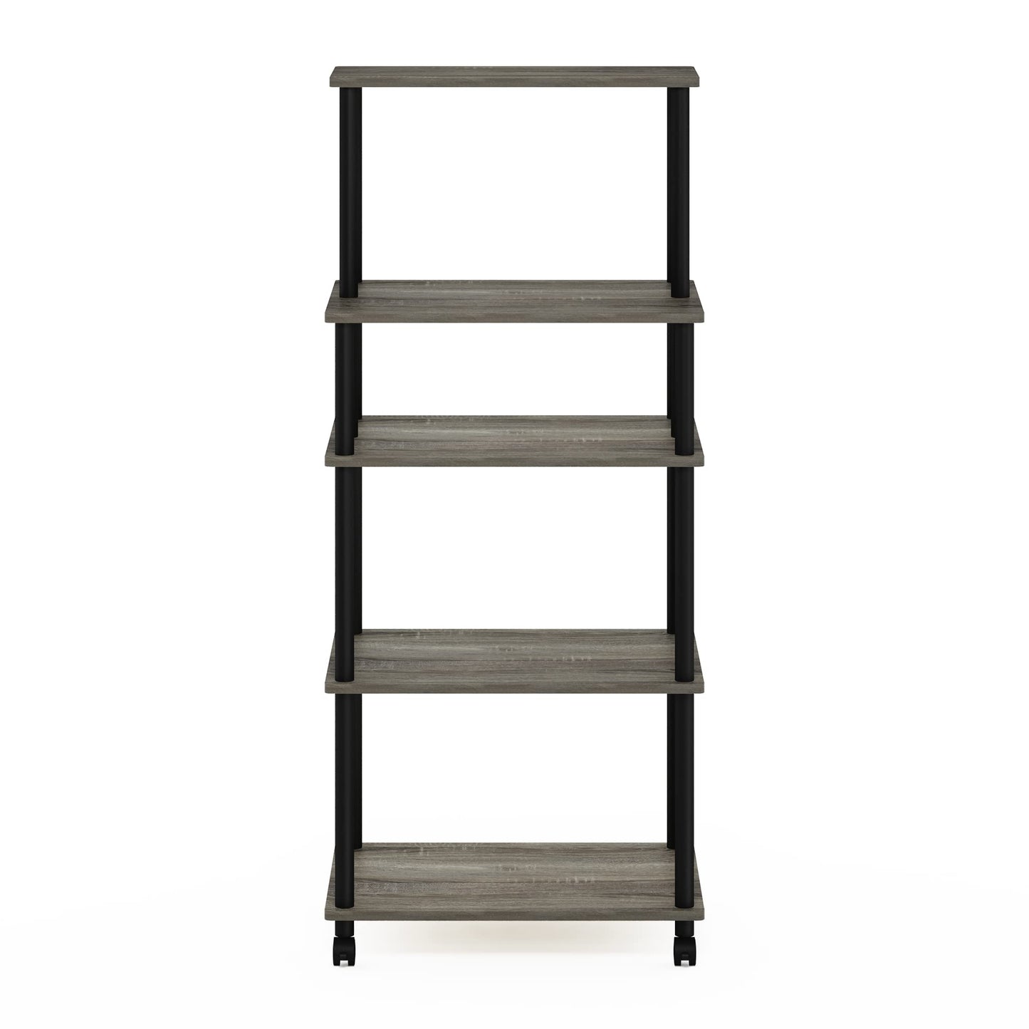 Furinno TURN-N-TUBE Bakers Rack with Wheels, 5-Tier Kitchen Storage Cart, Kitchen Cart, Coffee Bar, Pantry Organizers and Storage, French Oak Grey