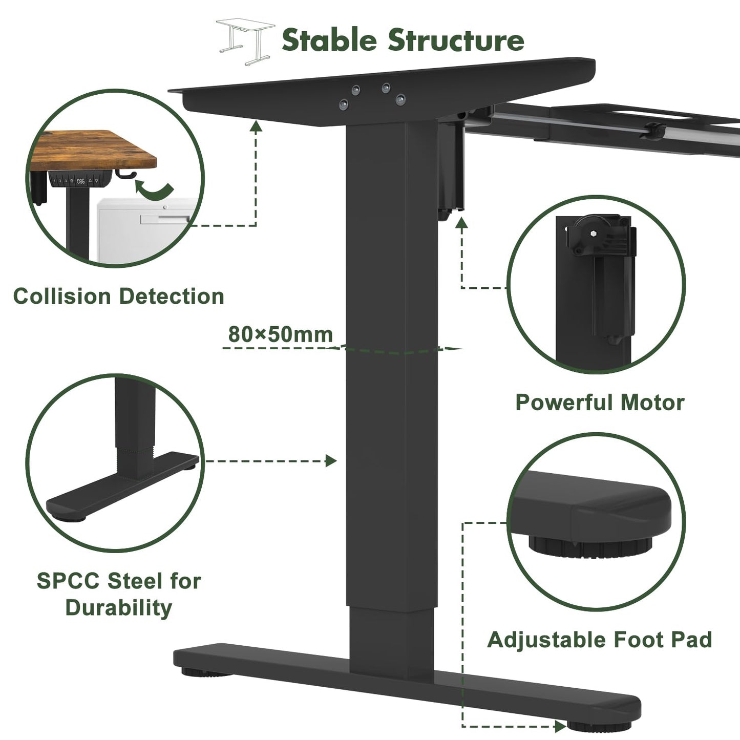 JUMMICO Electric Standing Desk 160x80 cm with Charging Port, Height Adjustable Computer Desk with Cable Tray,Ergonomic Sit Stand up Desk Rising Table