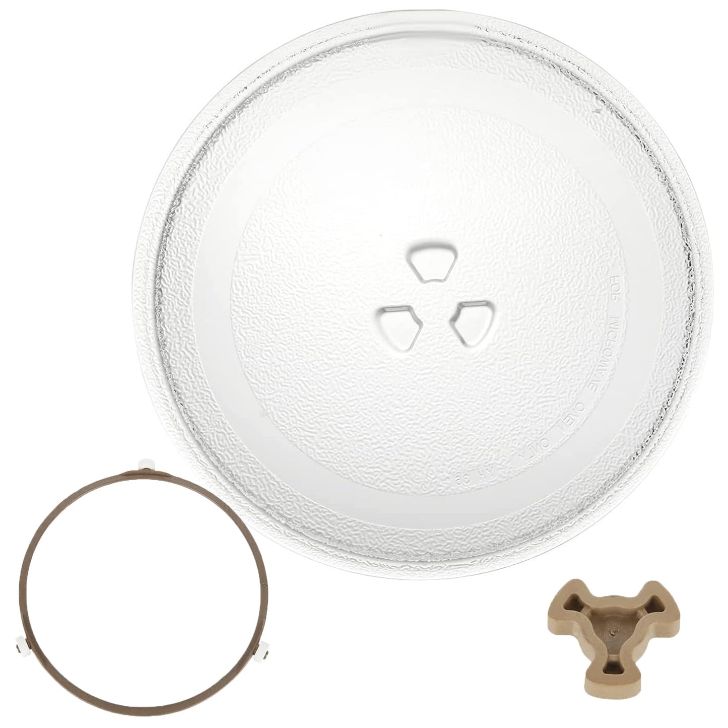 Microwave Turntable Glass Plate, 245mm Microwave Plate Replacement with Fixers, Durable Microwave Glass Plate, Turntable Ring and Support Included