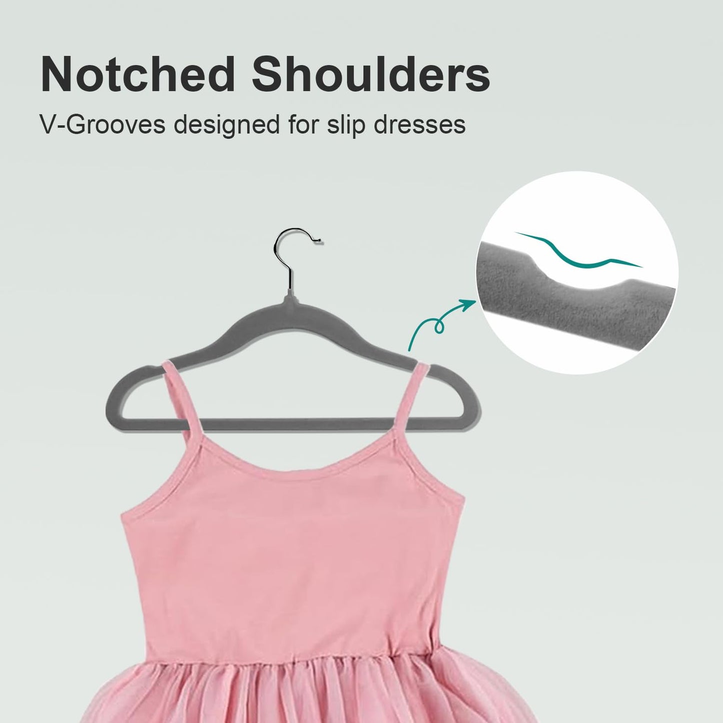 Wellong Kids Velvet Hangers Non-Slip Space Saving Swivel Hook 32 Pack Gray