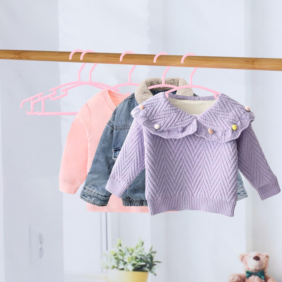 NORTHERN BROTHERS Baby Hangers 80Pcs Baby Coat Hangers for Clothes Plastic Small Toddler Infant Children Tubular Hanger Pink