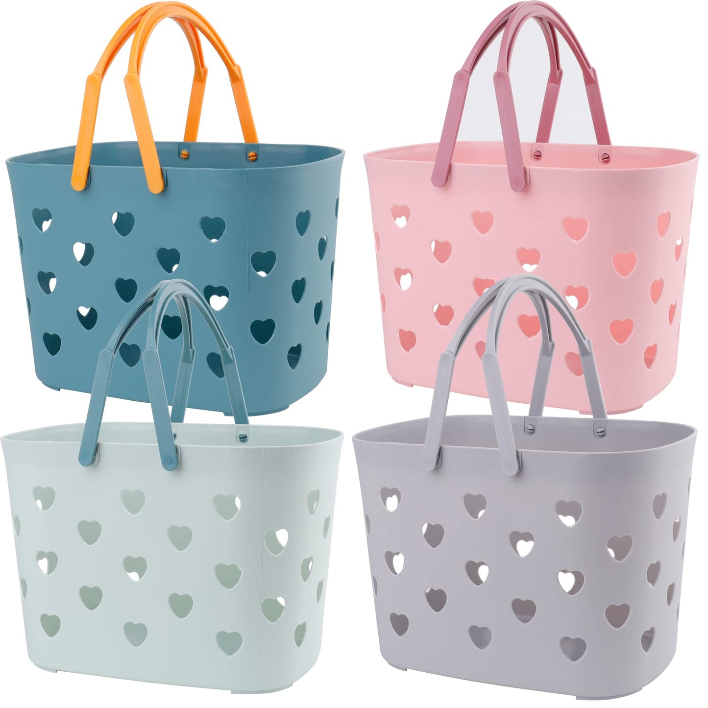 Peohud 4 Pack Portable Shower Caddy Basket with Handle, Plastic Storage Basket Bath Basket for Shower and Care Accessories, Caddy Organizer Bin for