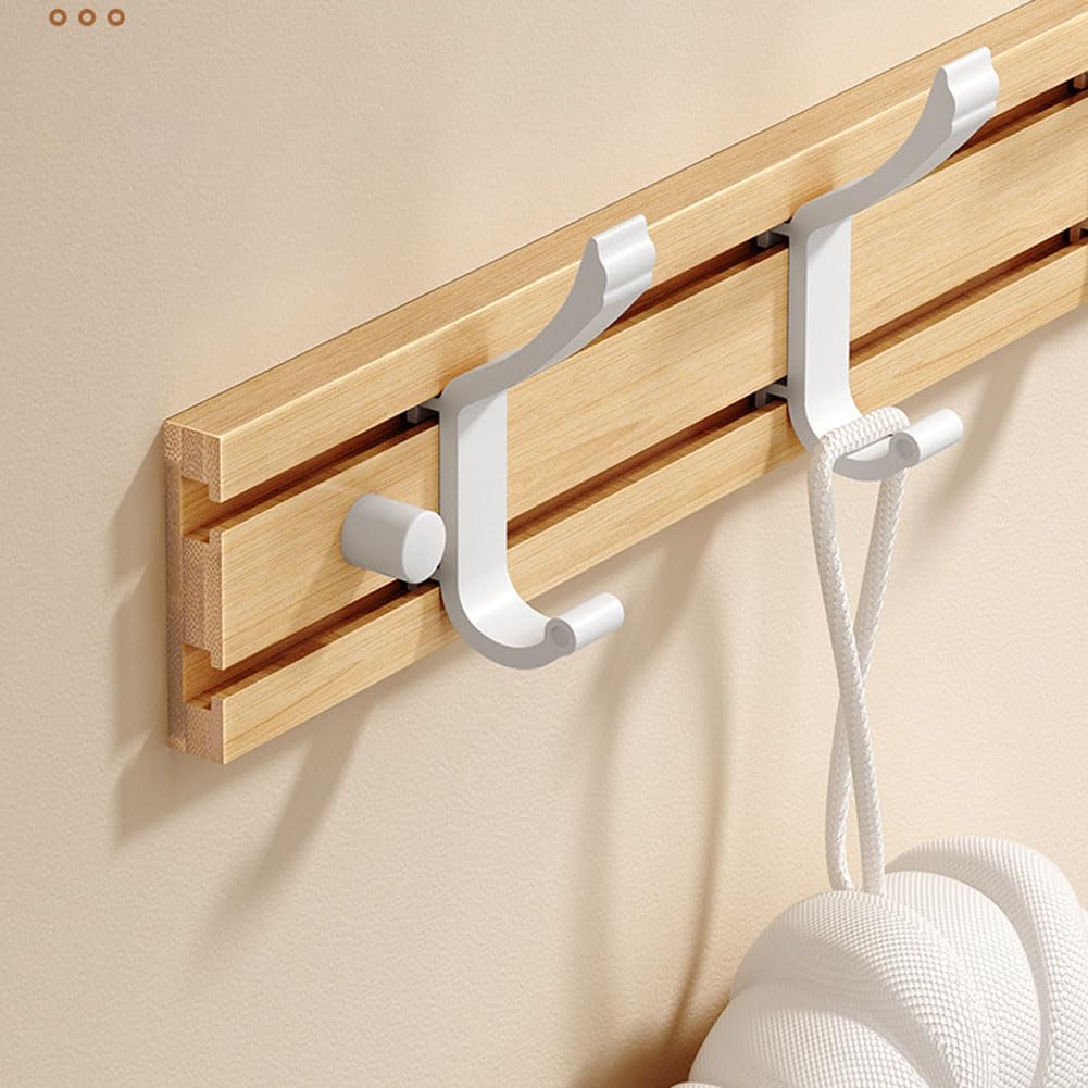 Koomuao Jumuao Bamboo Wall Mounted Coat Rack, 4 Hooks for Hanging Clothes, Bathrobes, Towels, Coats Wall Hook for Entryway, Bedroom, Bathroom