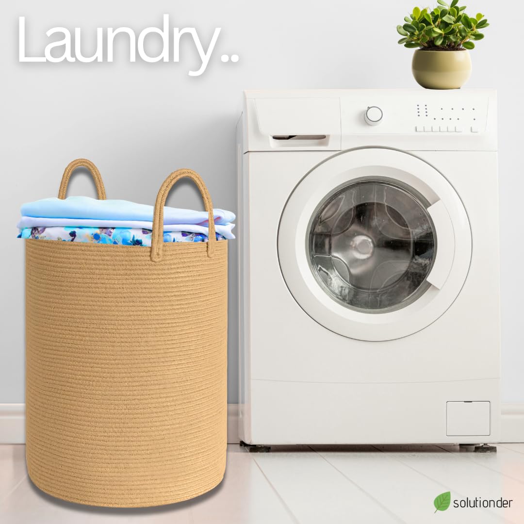 Solutionder Extra Large Cotton Rope Storage Basket (Honey) – Woven Laundry, Blanket & Toy Organiser, Washing Basket for Laundry, Nursery & Home