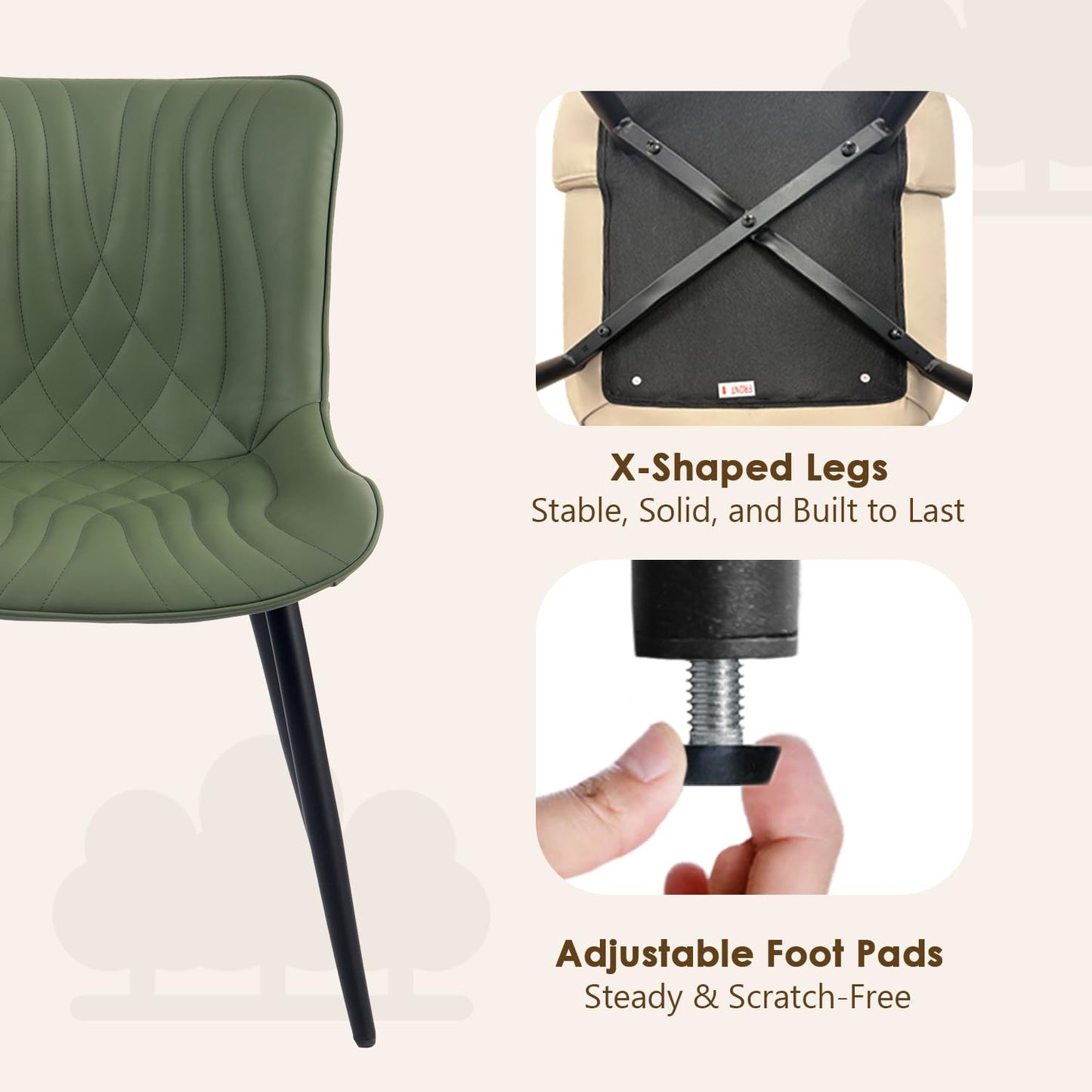 Kidol&Shellder Dining Chairs Set of 2, Modern Dining Room Chair, Green