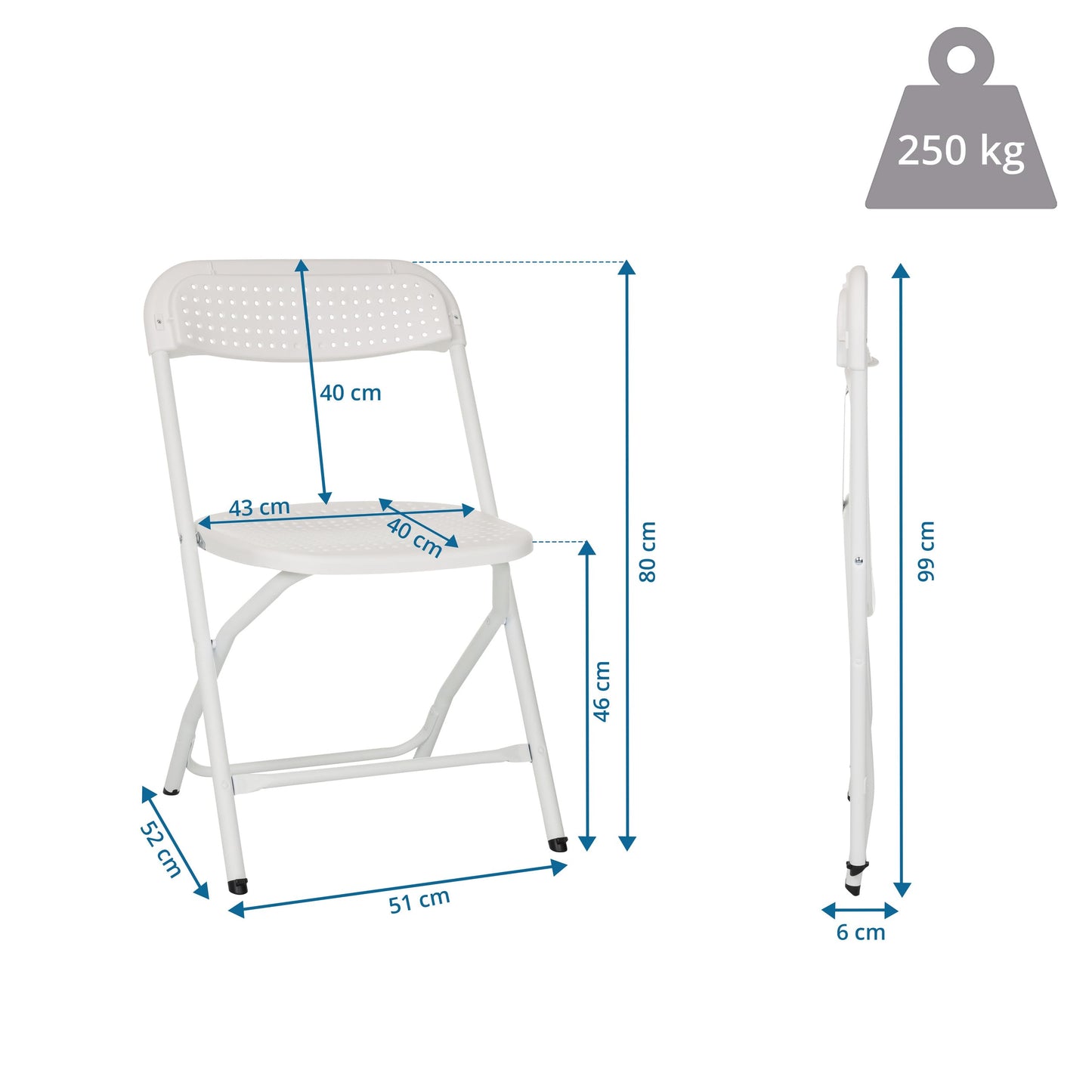 hjh OFFICE folding chair with a load capacity of up to 250 kg TUDELA XXL PRO W folding camping chair, indoor and outdoor folding chair, white