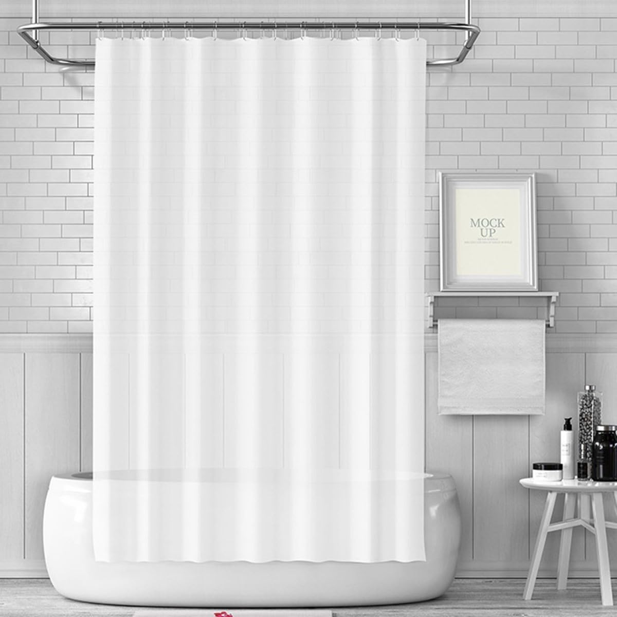 LUKDUNG 180 x 200 cm Bath Curtain, Anti-Mould Shower Curtain for Bathroom, Bathtub, Made of Fabric, Waterproof, Washable PEVA With 12 Rings
