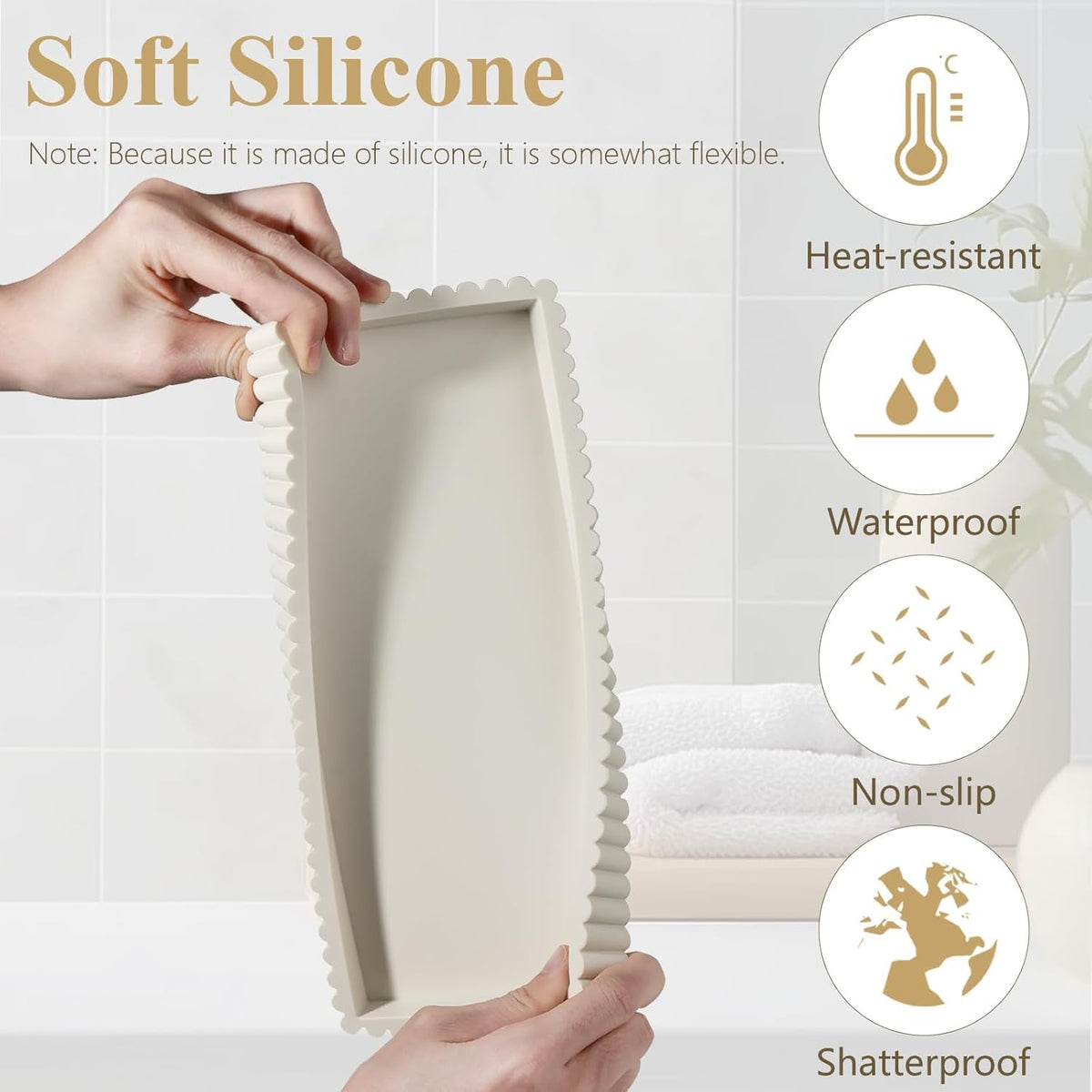 Silicone Bathroom Tray Small Vanity Organizer Rectangle Sink Caddy Sponge Holder Kitchen Counter Decor for Dish Soap, Perfume, Candle
