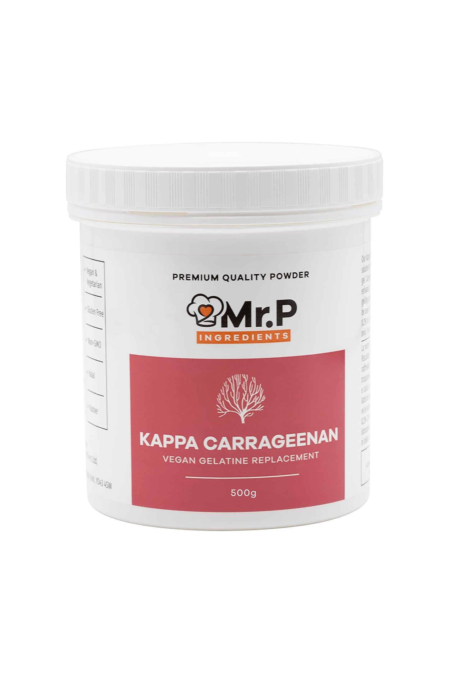 Mr.P Ingredients Carrageenan Kappa 500g Powder Gelling Agent Vegan Vegetarian Alternative to Gelatine Halal Kosher Gluten Free (Recyclable Pot)