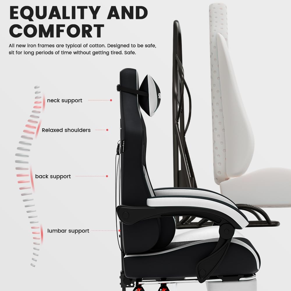SUKIDA Ergonomic Gaming Chair for Adult, Comfortable Desk Chair with Massage, Comfy Headrest and Lumbar Support Pc Office chairs with Footrest