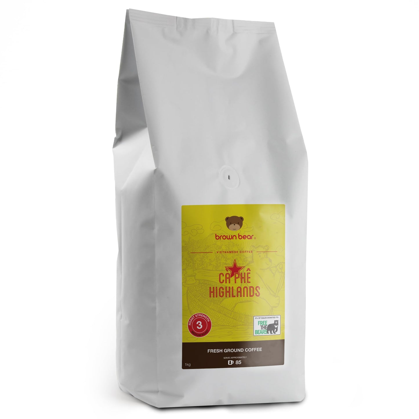 Vietnamese Ground Coffee 1kg - Very Strong Dark Roast Vietnam Robusta - Strength 5 - For Coffee Machines & Vietnamese Phin Ca Phe Drip Filter & French