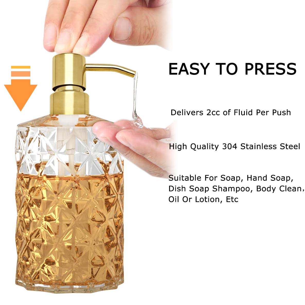 Gold Soap Dispenser Pump Replacement - 304 Stainless Steel Hand Liquid Soap and Lotion Dispenser Pumps Replacement for Regular Mouth Bottles