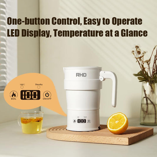 RHD 0.7L Foldable Electric Kettle, Portable Camping Kettle with with Real-time Temp Display,Collapsible Travel Kettle,Silicone Boiling Kettle