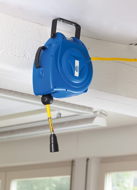 as - Schwabe 12612 10 m Retractable Compressed-Air Hose Reel and 1 m Connection Hose - Blue