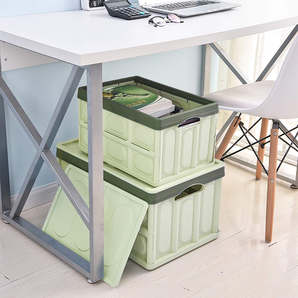 Tuevob Collapsible Storage Bins 2 Pack 30L - Lidded Plastic Tote Container with Stackable Folding Utility Crate for Clothes, Toys, Books, Snacks