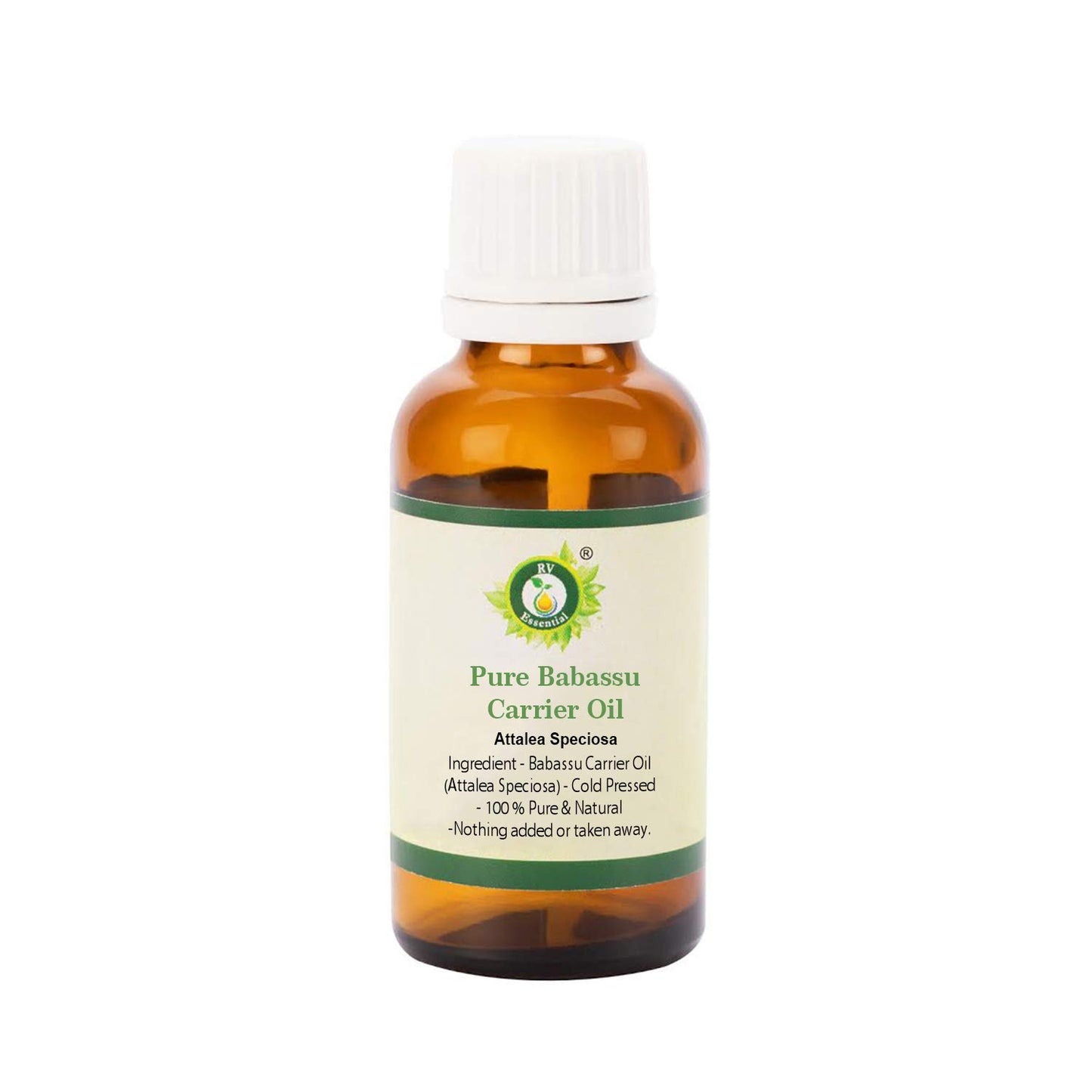 R V Essential Pure Babassu Carrier Oil 10ml (0.338oz)- Attalea Speciosa (100% Pure and Natural Cold Pressed)