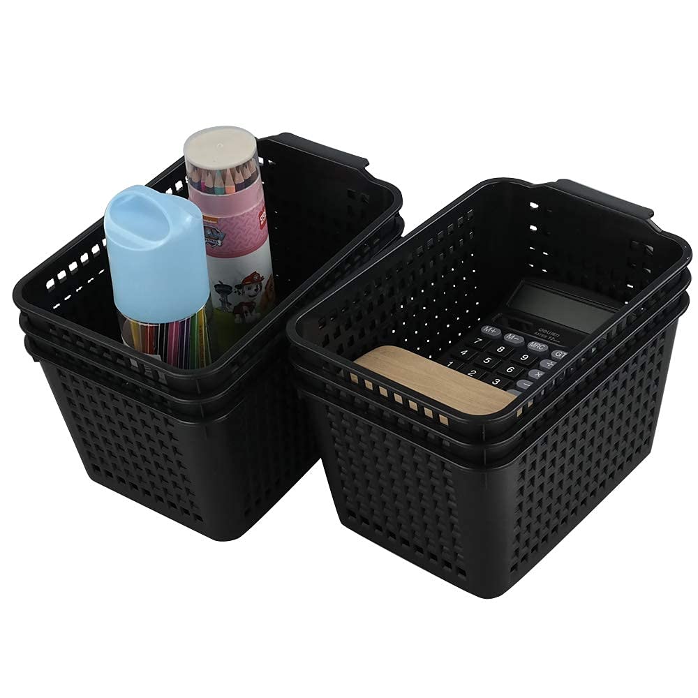 Yarebest 6-pack Black Basket, Plastic Storage Baskets, Cupboard Basket