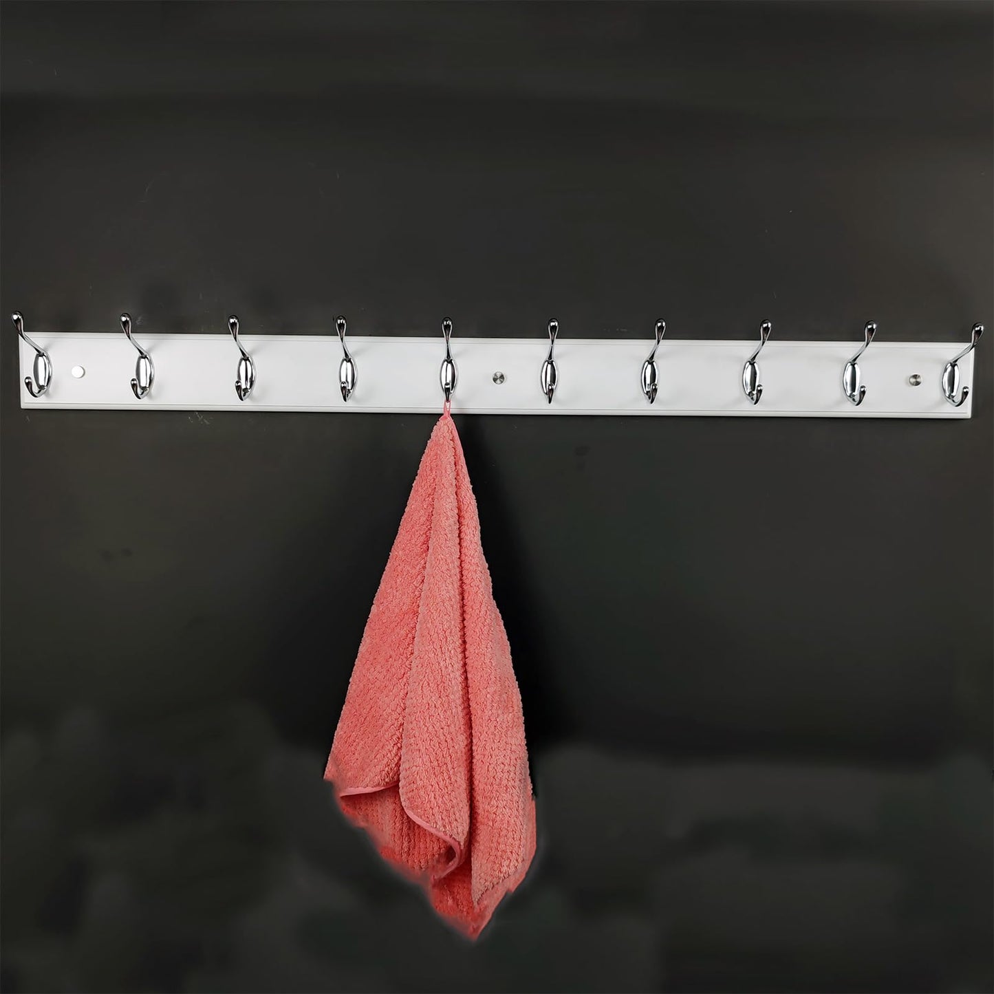 lomejii Long Wooden wall Mounted Coat Rack Wood White 10 Hooks, 95 cm, Sturdy Silver Coat Hook Rack for Clothes, Hats, Bags