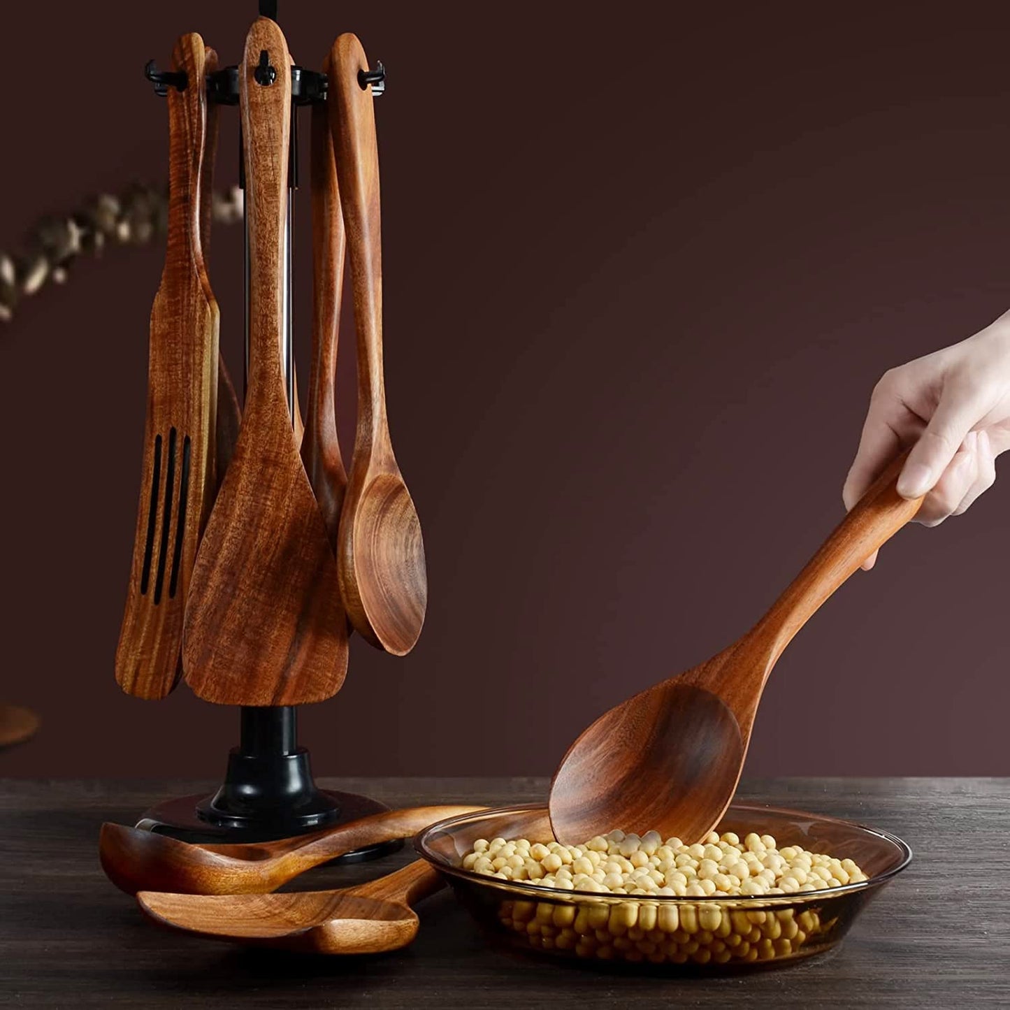 Wooden Spoons for Cooking,12 Pack Wooden Utensils for Cooking Wooden Kitchen Utensils Set Wooden Cooking Utensils Natural Teak Wooden Spatulas for