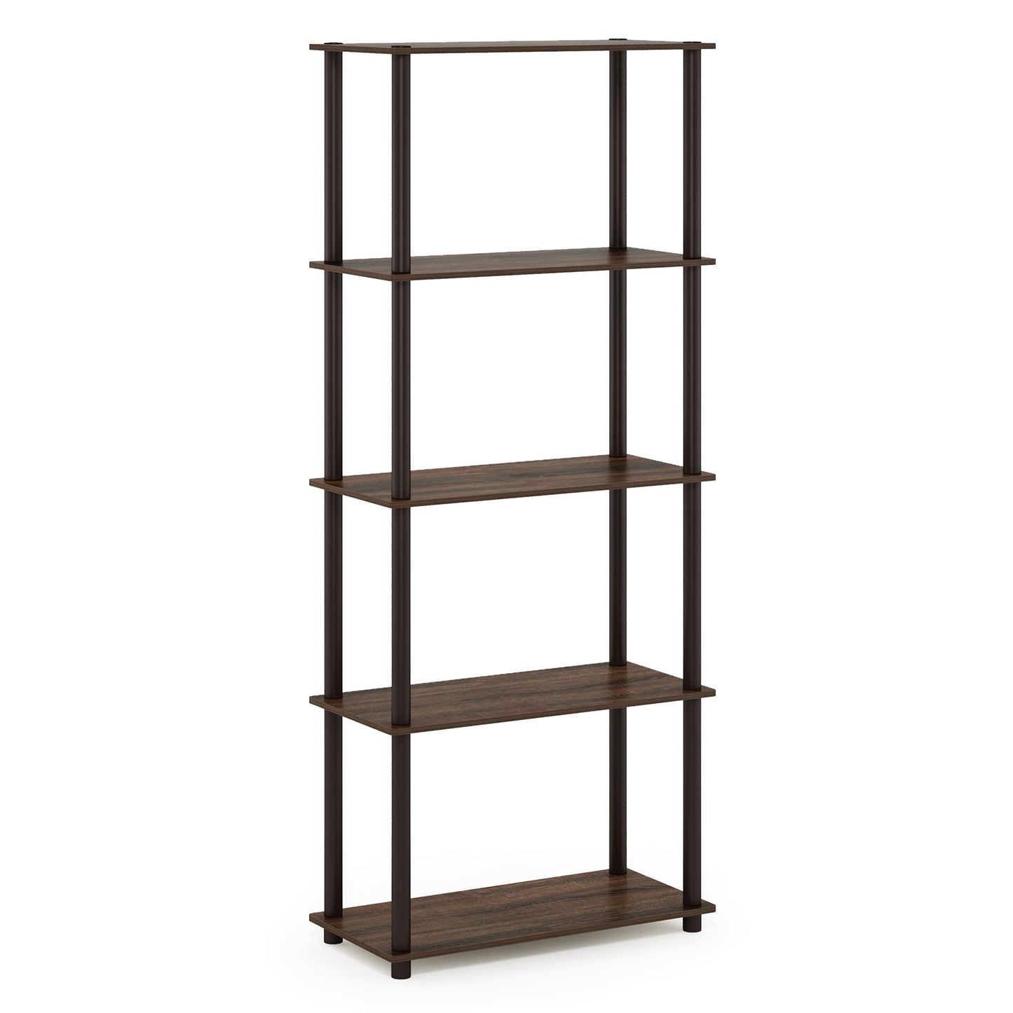 Furinno TURN-N-TUBE Toolless Assembly 5-Tier Storage Shelves, Black Book Shelf, Open Storage Bookshelf, for Organization and Storage, Living Room
