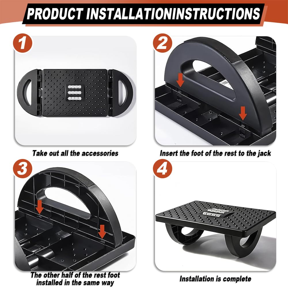 Lighterday Ergonomic Foot Stool - Adjustable Under Desk Foot Rest with Roller Massage Black