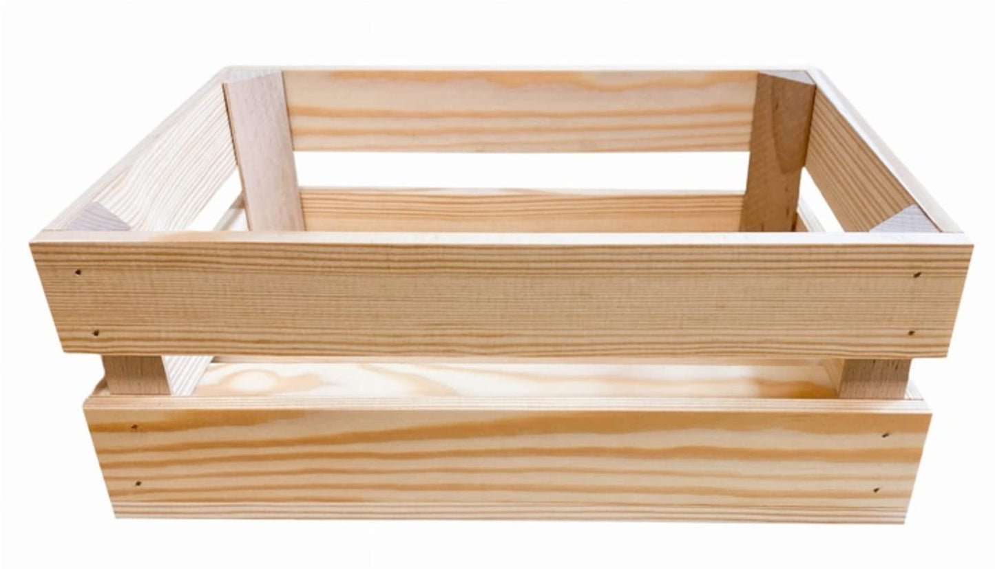 Wooden Crate - Unpainted Pine Wood Storage Box DIY Small Size 30 x 20 x 11 cm