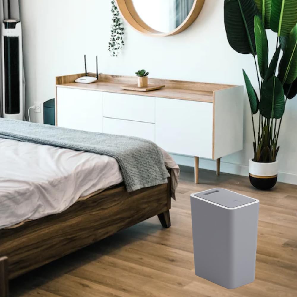 9L Bathroom Bin with lid,Kitchen Bins,Push Button Plastic Toilet Bin,Bedroom,Office,Living Room,Dog Proof (Grey)