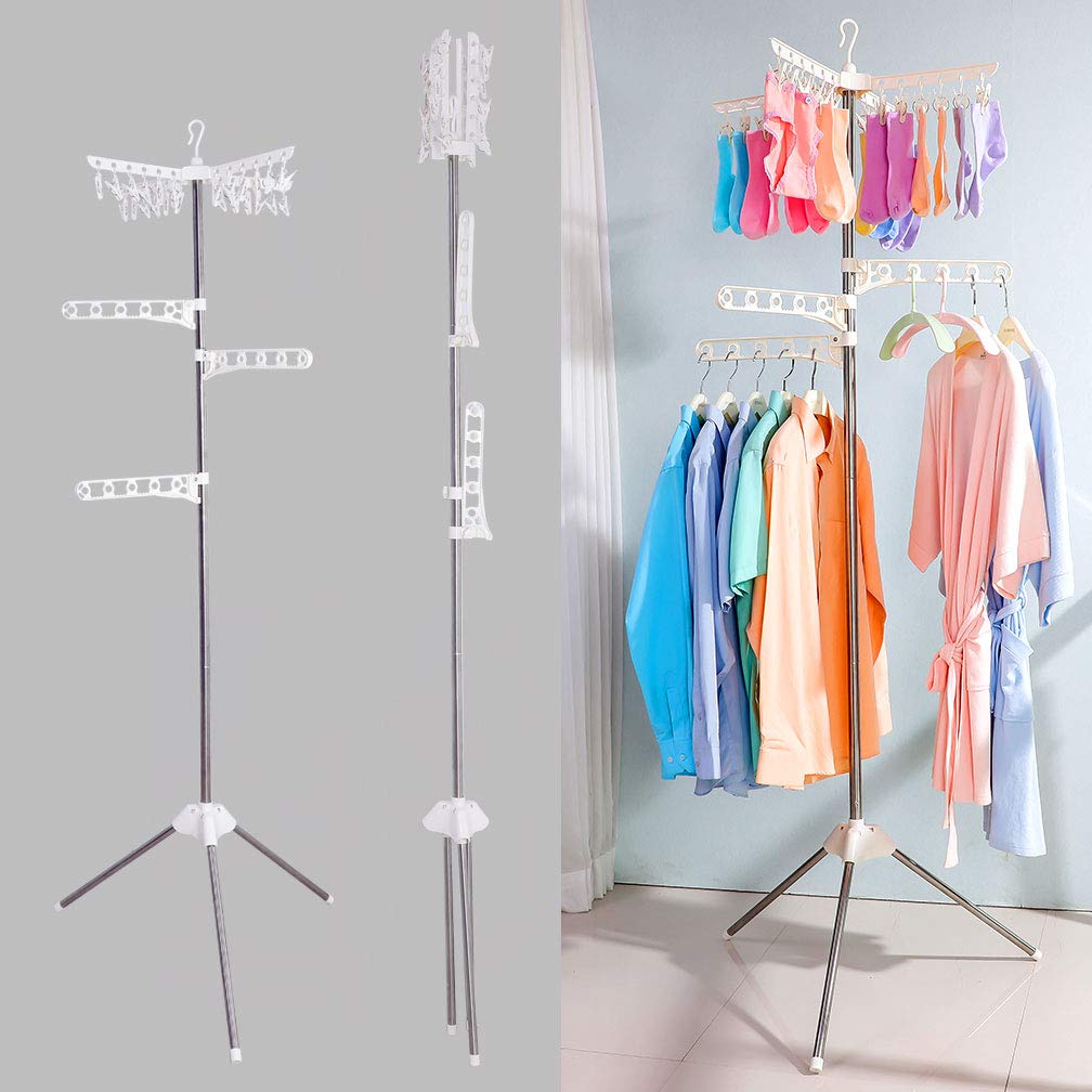 BAOYOUNI Clothes Airer Clothes Drying Rack with 3 Arms and 24 Clothespins