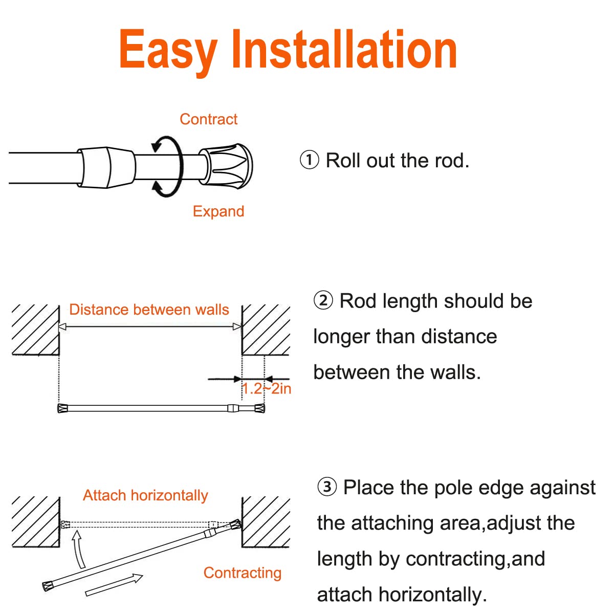 2 Pack Small Tension Rods 26 in to 39 Curtain Rods Window Rods in Extendable Width Spring Cupboard Bars for Kitchen Utensils, Closet, and Cabinet