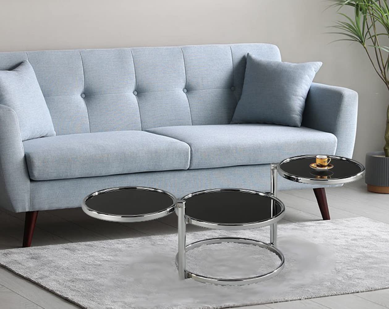 ASPECT Eterntity Glass Coffee Table with Swivel Motion, Chrome/Black, 58x50x43cm, CT11BK/CH