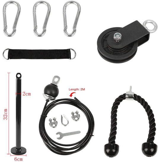 LFJ 12Pcs Fitness LAT Pulley System, Home Gym Cable Machine Muscle Arm Strength Training Equipment with Tricep Rope Loading Pin Exercise Accessories