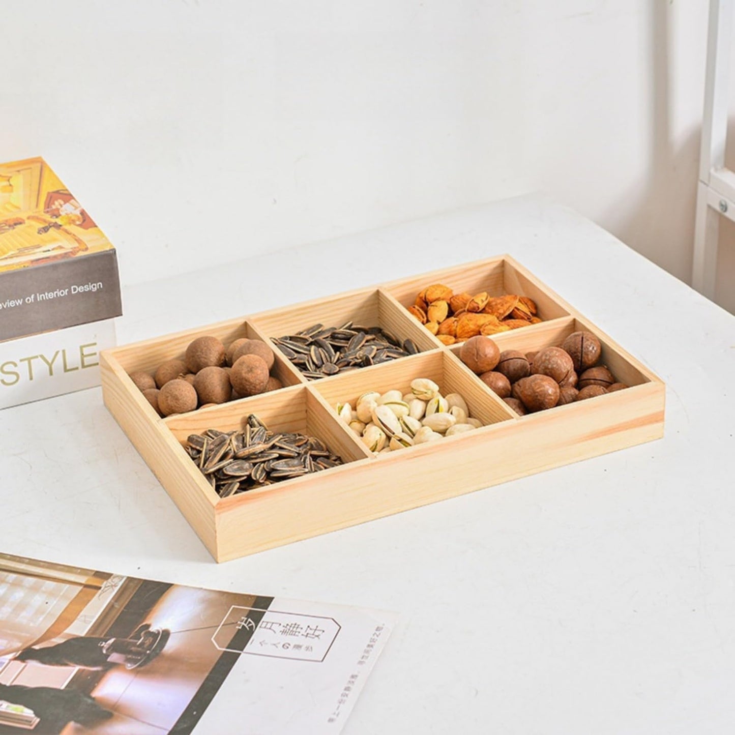 Anktily Unfinished Wooden Storage Divider Box, Showcase Display Box for 6 Compartments, Socks Organizer, Underwear Storage Case