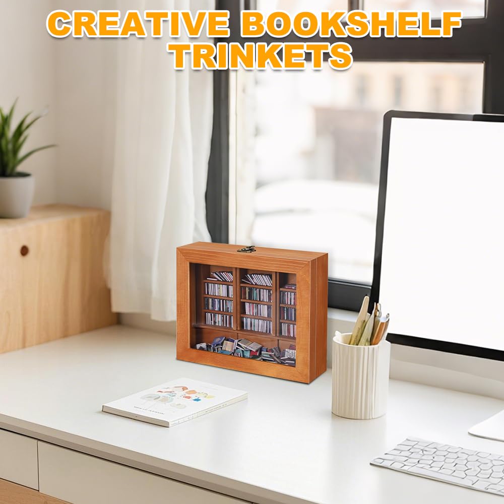 SGZIOO Anxiety Bookshelf Shake Away Your Anxiety, Mini Bookshelf and 300 Pcs Mini Books, Wooden Miniature Library, for Stress & Anxiety Relief