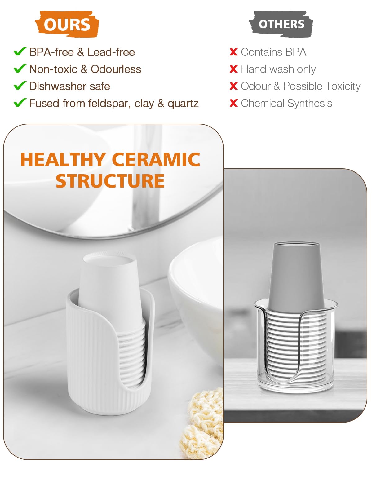 Bathroom Cup Dispenser, 3oz-4oz Ceramic Paper Cup Holder, Small Countertop Mouthwash Dixie Cups Accessories, for Vanity Countertops, Bathroom